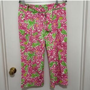 Lilly Pulitzer Main Line Fit Pants Pink Green Floral Octopus Crab Pattern